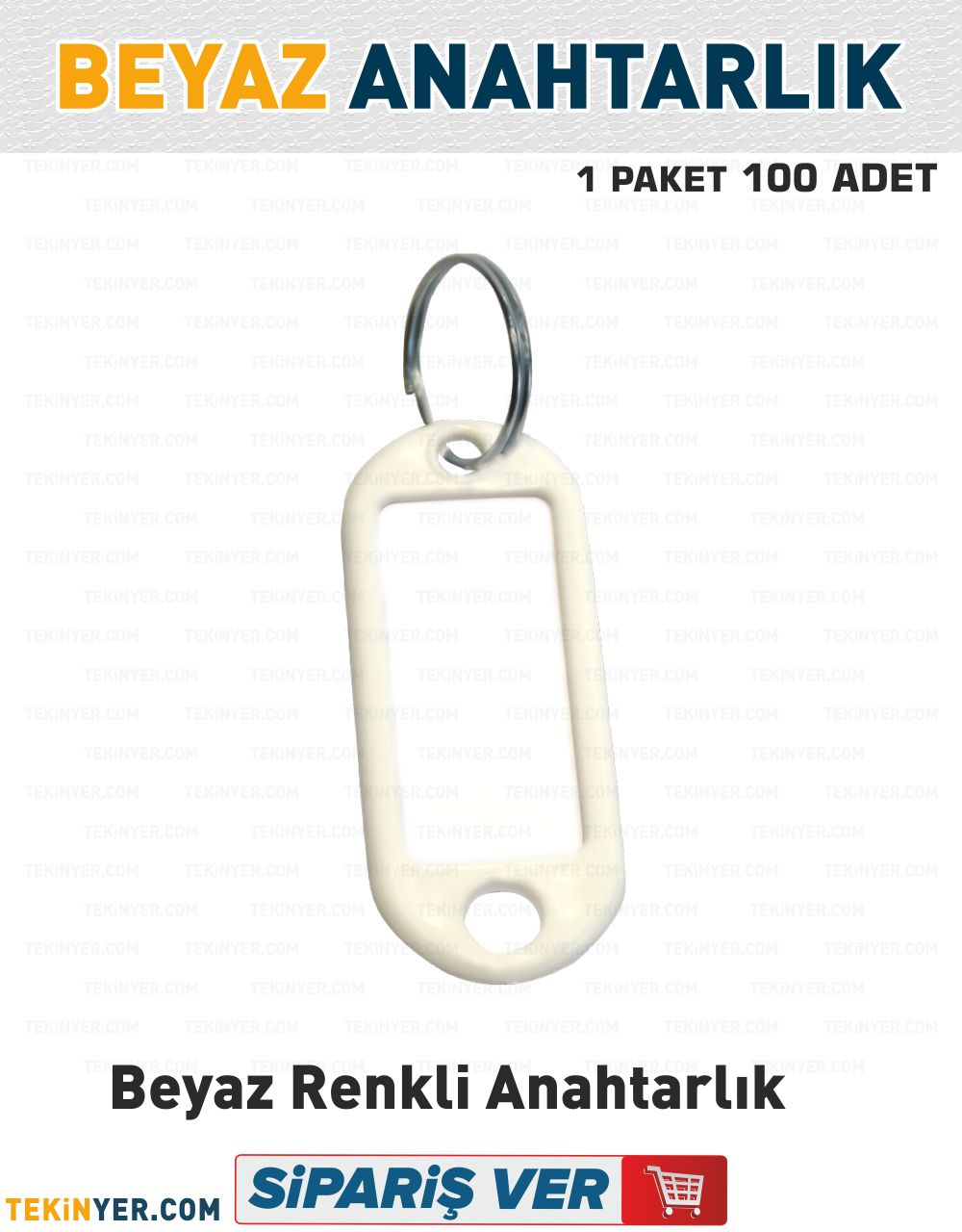100 Adet Beyaz Renkli Plastik Anahtarlık