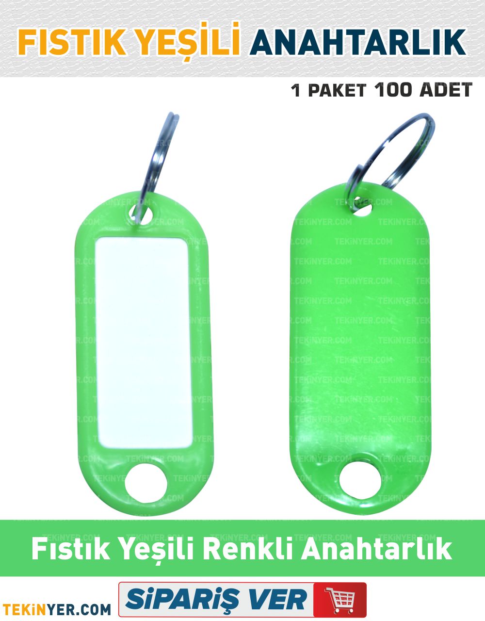 100 Adet Fıstık Yeşili Renkli Plastik anahtarlık