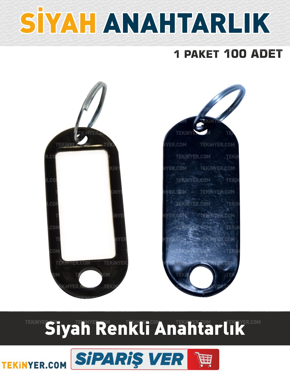 100 Adet Siyah Renkli Plastik Anahtarlık