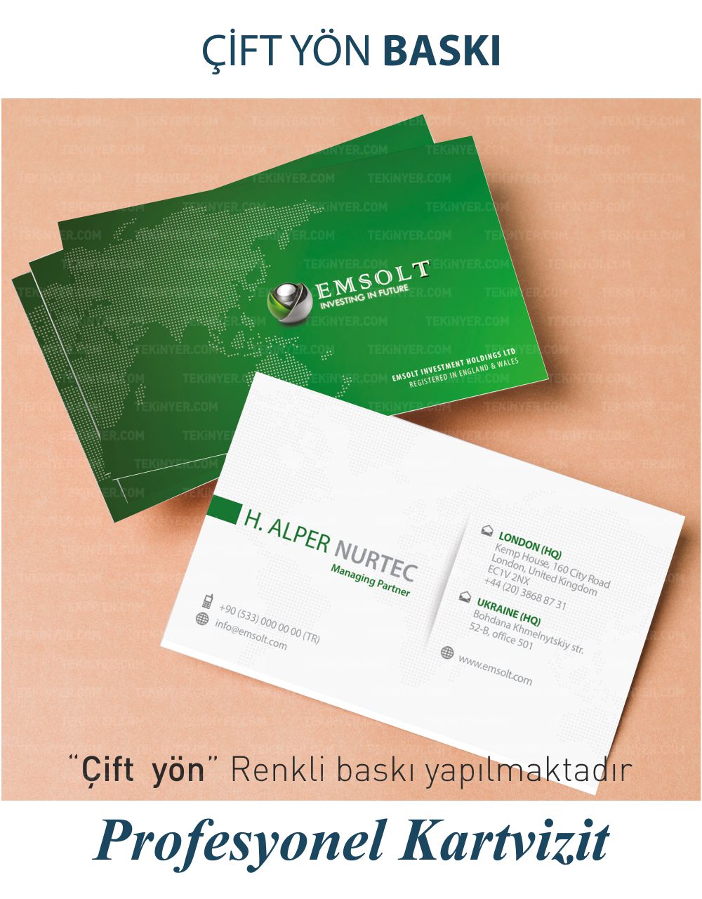 Kartvizit Profesyonel Baskı yönleri; Tek yön veya çift yön